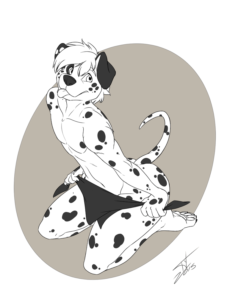 anthro bandanna canine covering covering_self dalmatian dog floppy_ears hair inktiger male mammal simple_background spawts spots tongue tongue_out white_background