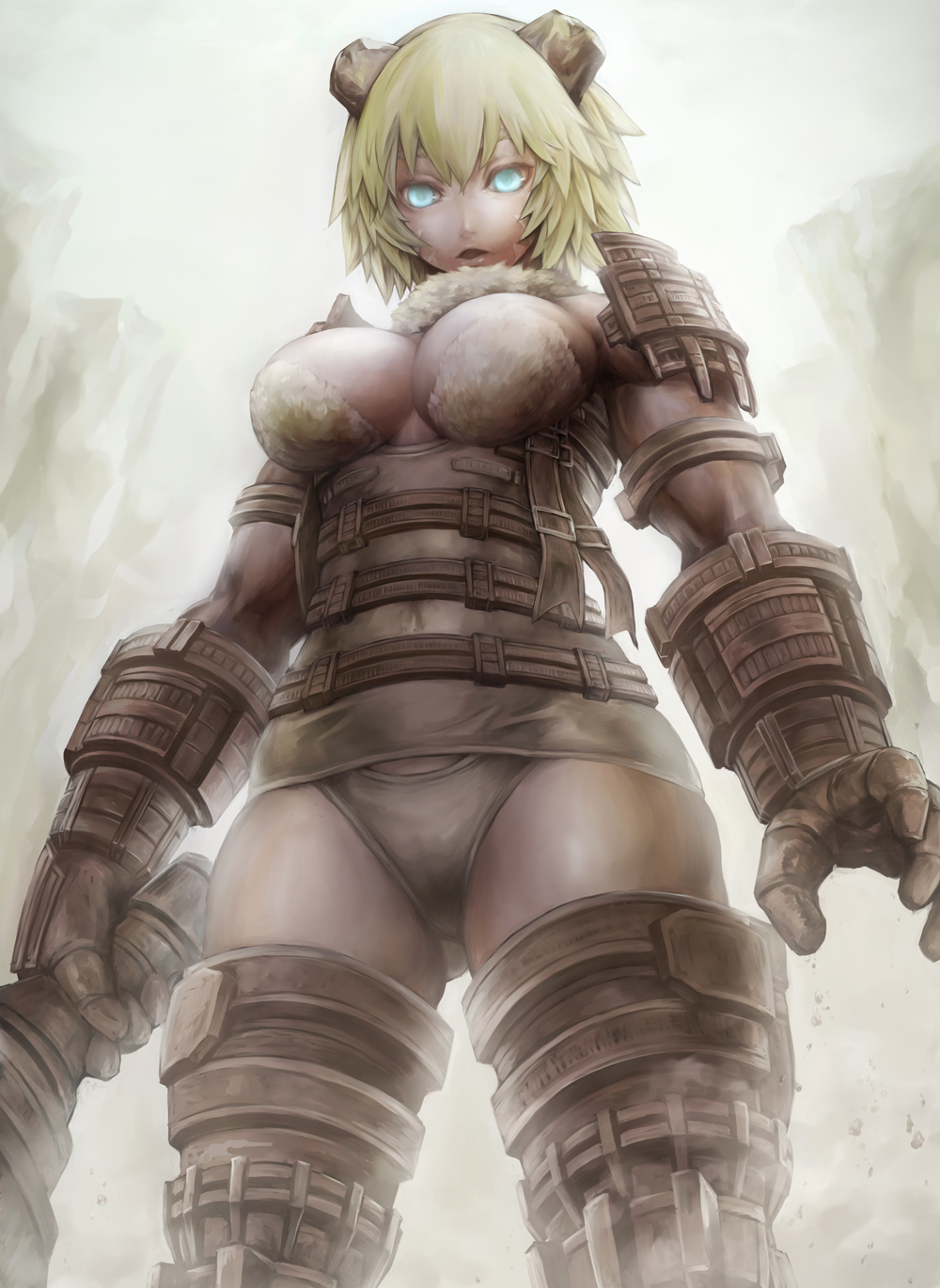 armor blonde_hair blue_eyes breasts cleavage highres large_breasts nabe_(crow's_head) panties personification shadow_of_the_colossus short_hair solo thighhighs underwear valus weapon