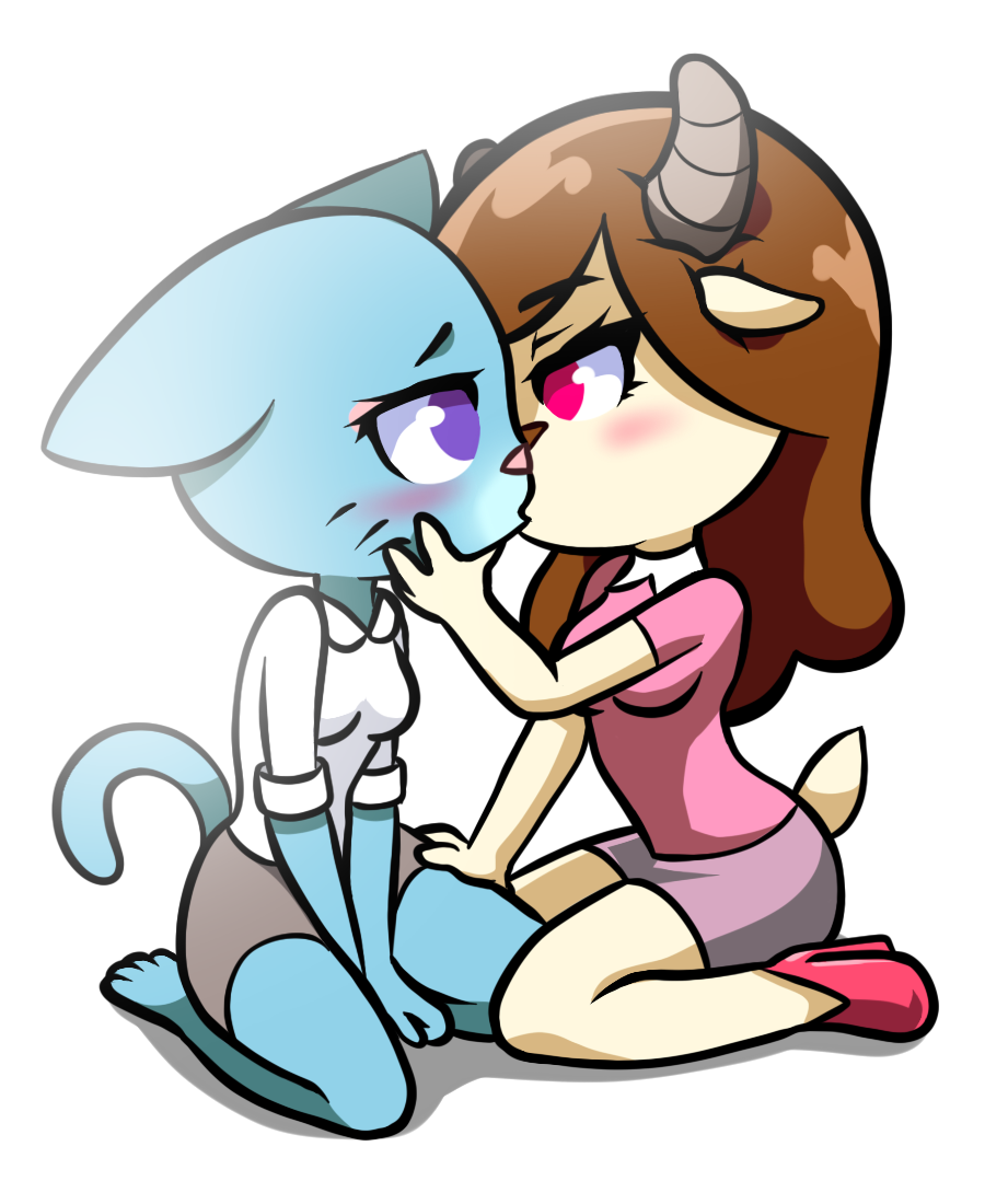 anthro blue_fur blush caprine cartoon_network cat chun-ni clothed clothing feline female female/female fur goat horn interspecies kneeling mammal mature_female miracle_star mother naimeo nicole_watterson parent purple_eyes red_eyes skirt the_amazing_world_of_gumball whiskers