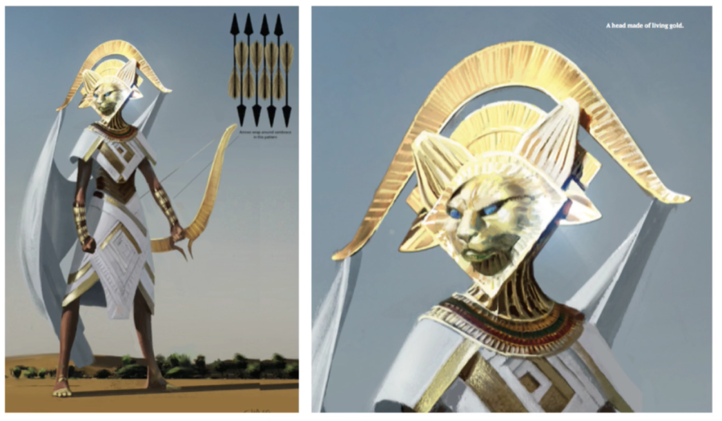 amonkhet anthro bow cat deity egyptian_mythology fantasy feline female group magic_the_gathering mammal oketra solo_focus weapon