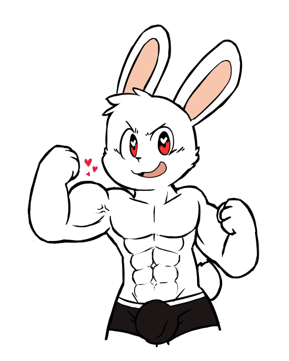 &lt;3 &lt;3_eyes 2017 4_fingers abs biceps big_head big_muscles black_nose boxer_briefs bulge clothing digital_media_(artwork) fist flexing front_view fur happy lagomorph looking_at_viewer male mammal muscular oob open_mouth open_smile pecs rabbit rabbit_tail red_eyes simple_background smile solo standing underwear vein white_background white_fur