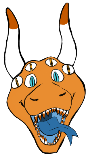 2017 blue_eyes blue_tongue digital_media_(artwork) gesh happy headshot horn jitters looking_at_viewer male multi_eye open_mouth orange_scales scales smile teeth throat tongue tongue_out yellow_eyes