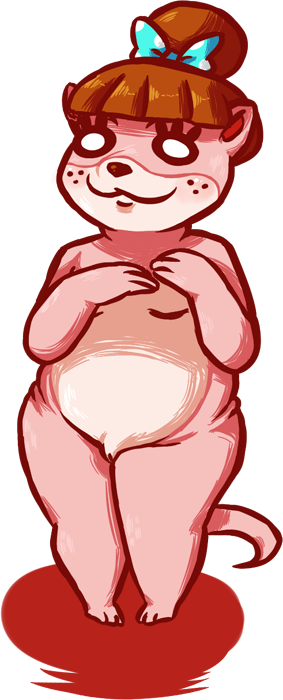 2015 alpha_channel animal_crossing anthro barely_visible_genitalia breasts female freckles hair_bow hair_ribbon inkyfrog lottie_(animal_crossing) mammal mustelid nintendo nude otter ribbons simple_background slightly_chubby small_breasts smile solo standing subtle_pussy transparent_background video_games