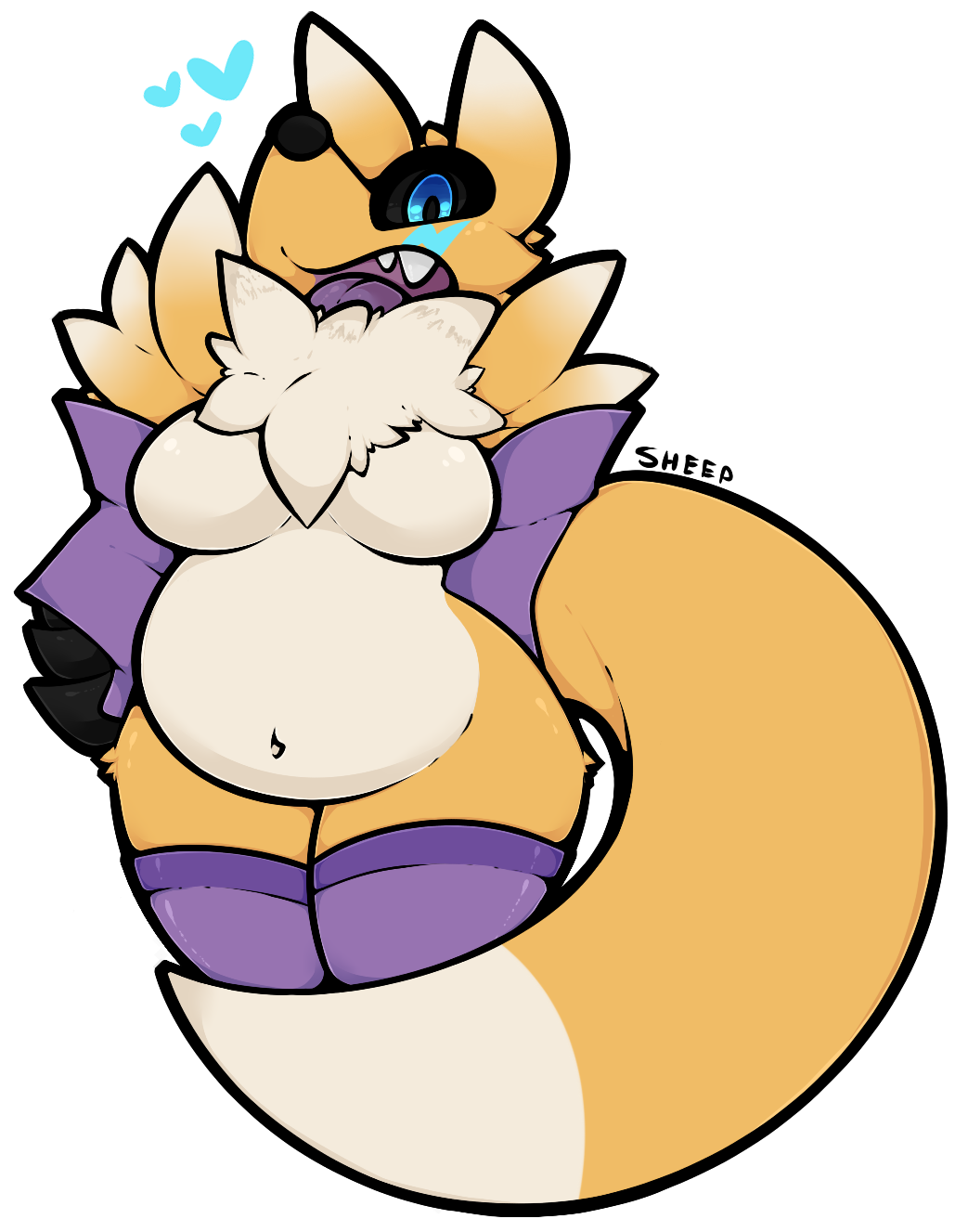 alpha_channel anthro blue_eyes breasts canine clothing digimon female fox fur legwear mammal renamon sheep_(artist) simple_background slightly_chubby solo standing stockings transparent_background yellow_fur