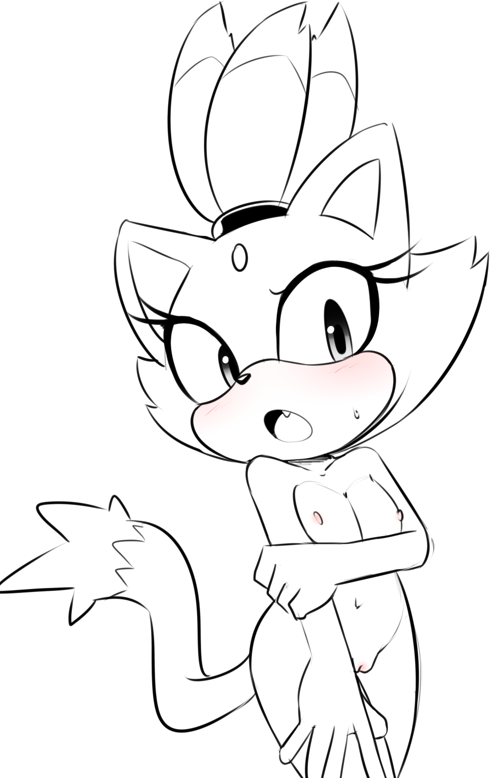 2017 anthro blaze_the_cat blush breasts cat feline female fur hair hearlesssoul mammal navel nipples nude open_mouth pussy solo sonic_(series) standing tongue