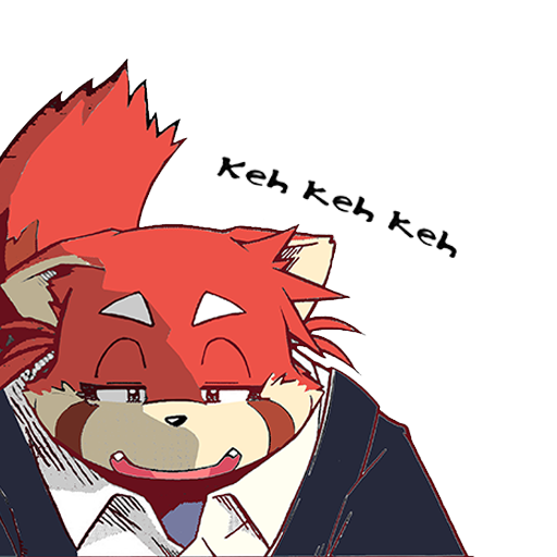 anthro futaba_kotobuki laugh mammal reaction_image red_panda simple_background slightly_chubby smile solo trouble_(series)
