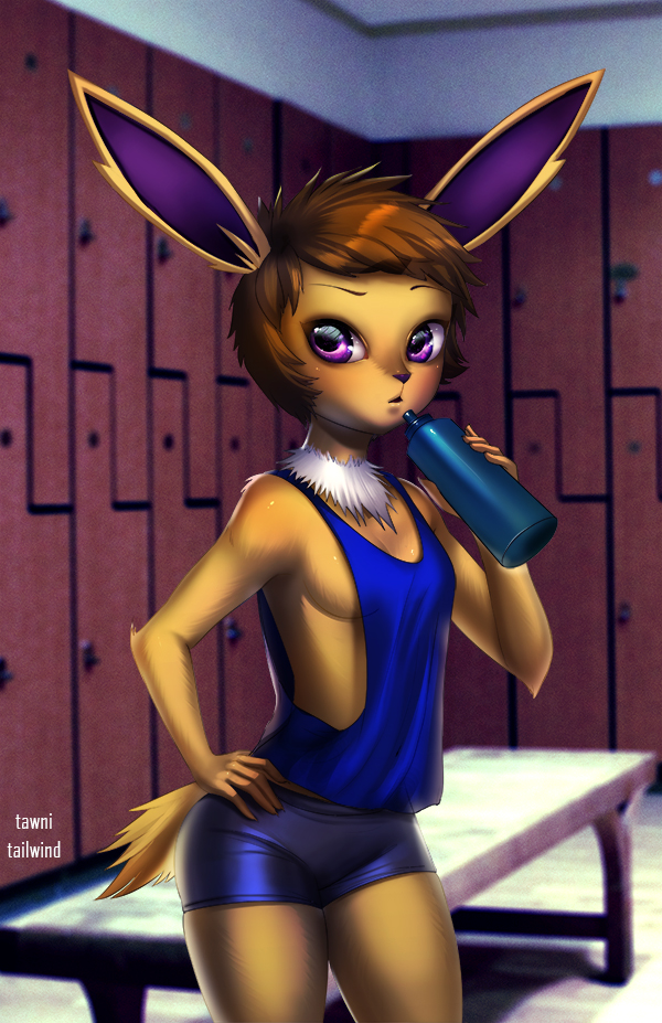 2017 animal_humanoid anthro clothed clothing digital_media_(artwork) eeveelution female fur hair humanoid jolteon looking_at_viewer mammal nintendo open_mouth pok&eacute;mon solo standing tawni_tailwind video_games