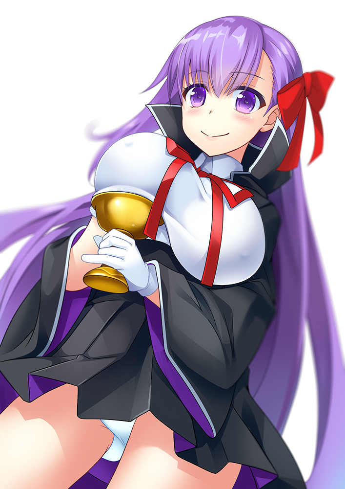 bb_(fate)_(all) bb_(fate/extra_ccc) breasts covered_nipples fate/extra fate/extra_ccc fate_(series) holy_grail_(fate) large_breasts long_hair looking_at_viewer panties purple_eyes purple_hair simple_background smile solo underwear very_long_hair wapokichi white_background white_panties