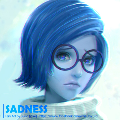 artist_name blue_eyes blue_hair blue_skin character_name closed_mouth english face glasses inside_out juvia_ho looking_at_viewer lowres realistic sad sadness_(inside_out) short_hair solo turtleneck watermark web_address