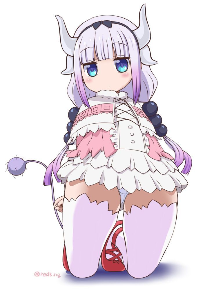 animal_humanoid blue_eyes blush butt camel_toe clothed clothing cub cute dragon dragon_humanoid female hair horn humanoid kanna_kamui kneeling looking_at_viewer looking_down mammal miss_kobayashi's_dragon_maid panties raised_eyebrows simple_background thick_thighs underwear unknown_artist upskirt white_background white_hair young