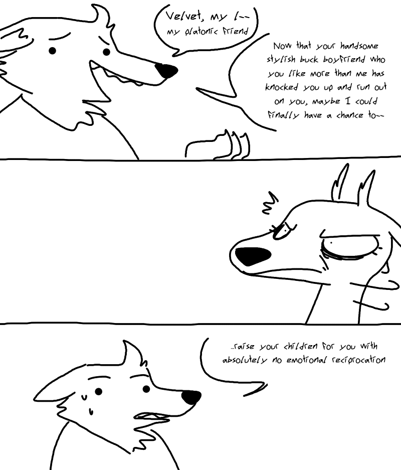 al_(weaver) angry anthro antlers black_and_white canine cervine comic deer dialogue disney duo english_text fan_character female horn male mammal monochrome pack_street speech_bubble sweat sweatdrop teeth text the_weaver velvet_roe_(weaver) wolf zootopia
