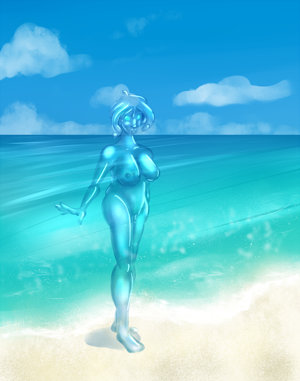 2017 beach big_breasts breasts elemental female goo goo_creature jadewitch_(artist) pussy sea seaside water water_elemental wet_vagina