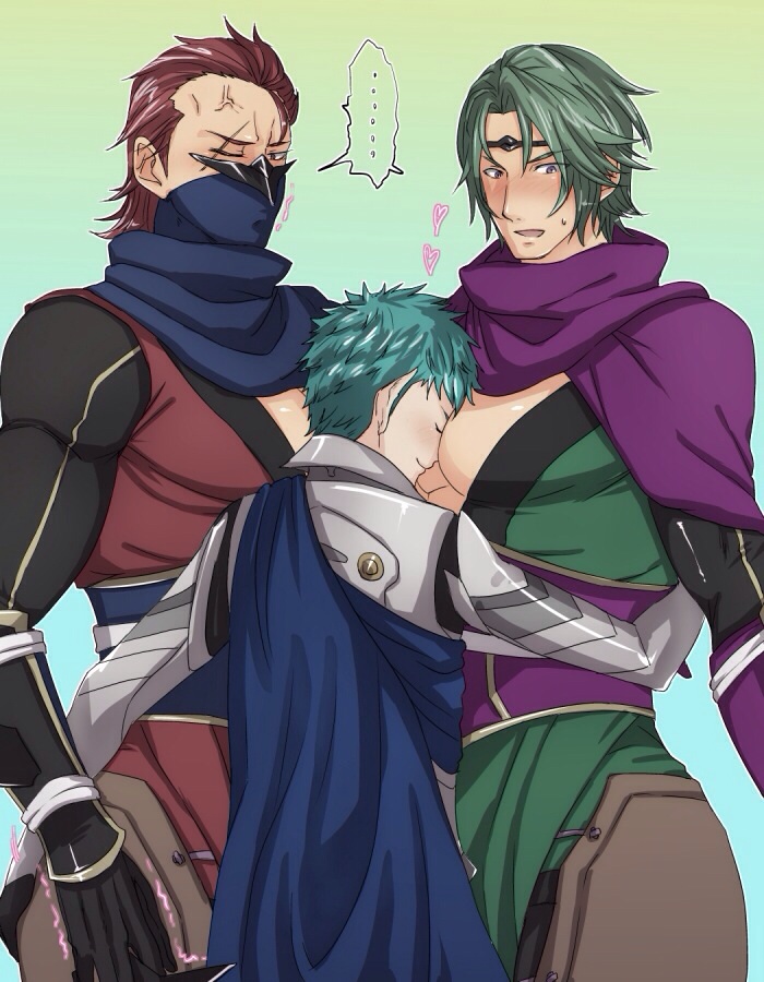 3boys age_difference asutarou bara blush boy fire_emblem multiple_boys muscle pecs size_difference sweat yaoi