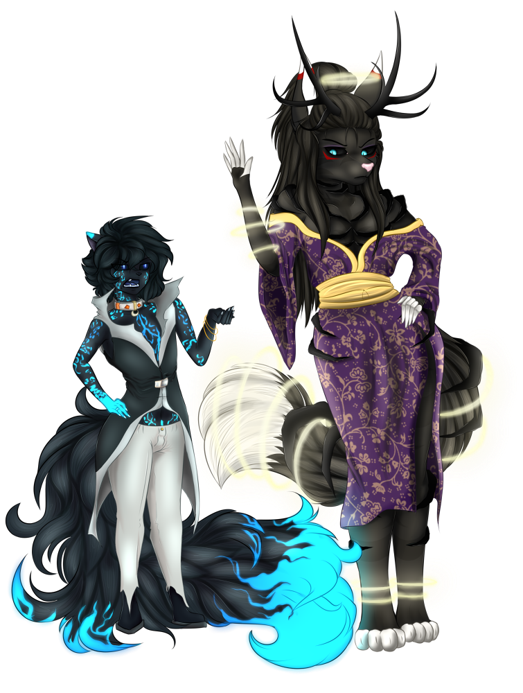 5_fingers alecksi angry anjak anthro black_hair black_horn blue_eyes cat clothing donotcry dress feline fluffy fluffy_tail girly hair halo holy horn long_tail mammal pants paws purple_dress sassy twistedzepher upset