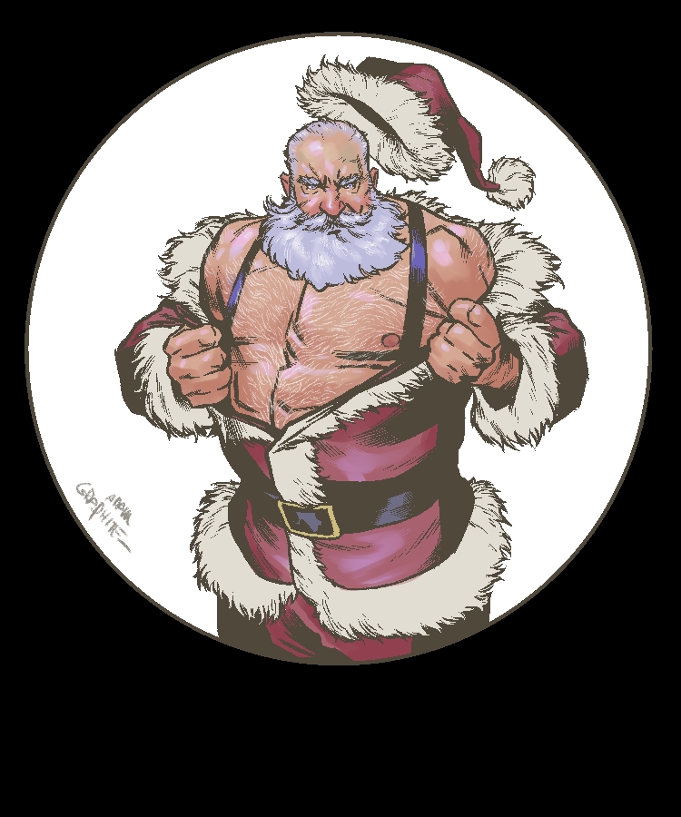 1boy abs artist_request back_hair bald_spot bara bare_back beard christmas cowboy_shot facial_hair full_beard hairy hat large_pectorals long_beard looking_at_viewer male_focus mature_male muscular muscular_male nipples off_shoulder old_school_swimsuit original pectorals red_headwear santa_claus santa_costume santa_hat school_swimsuit short_hair solo strongman_waist superman_exposure suspenders swimsuit thick_beard thick_eyebrows undressing white_hair