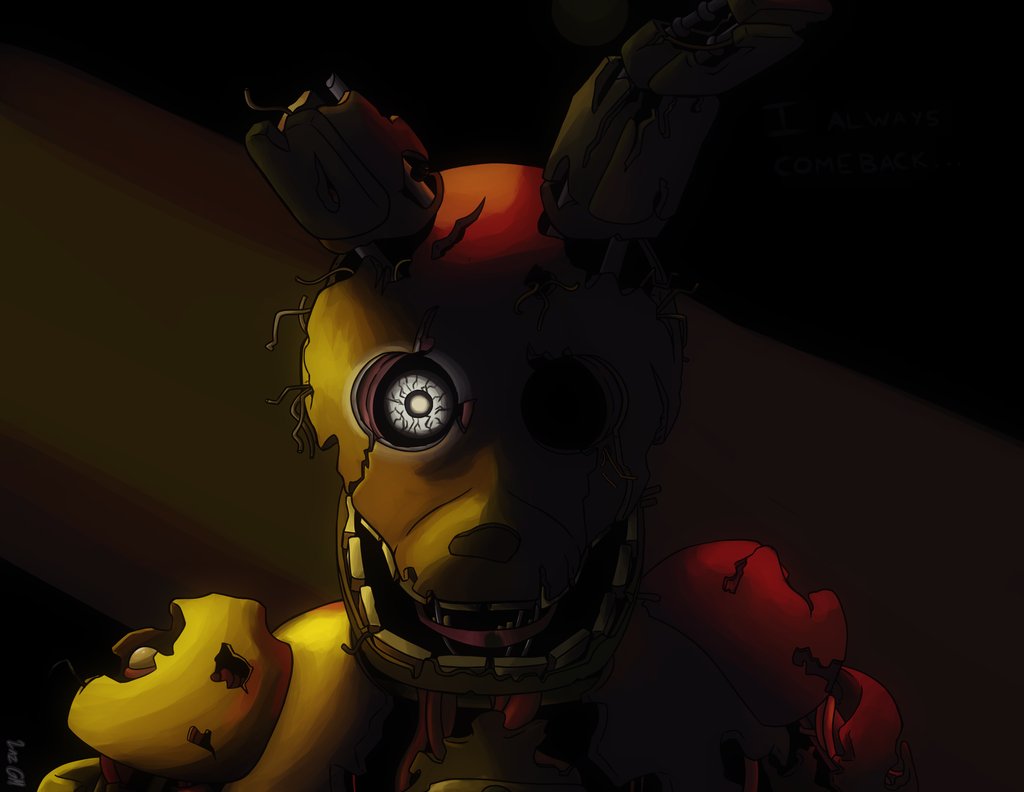 animatronic black_sclera five_nights_at_freddy's five_nights_at_freddy's_3 front_view gm_laz humanoid lagomorph leporid looking_at_viewer machine male mammal notched_ear open_mouth rabbit robot scottgames solo springtrap_(fnaf) undead white_eyes william_afton_(fnaf) wire yellow_body