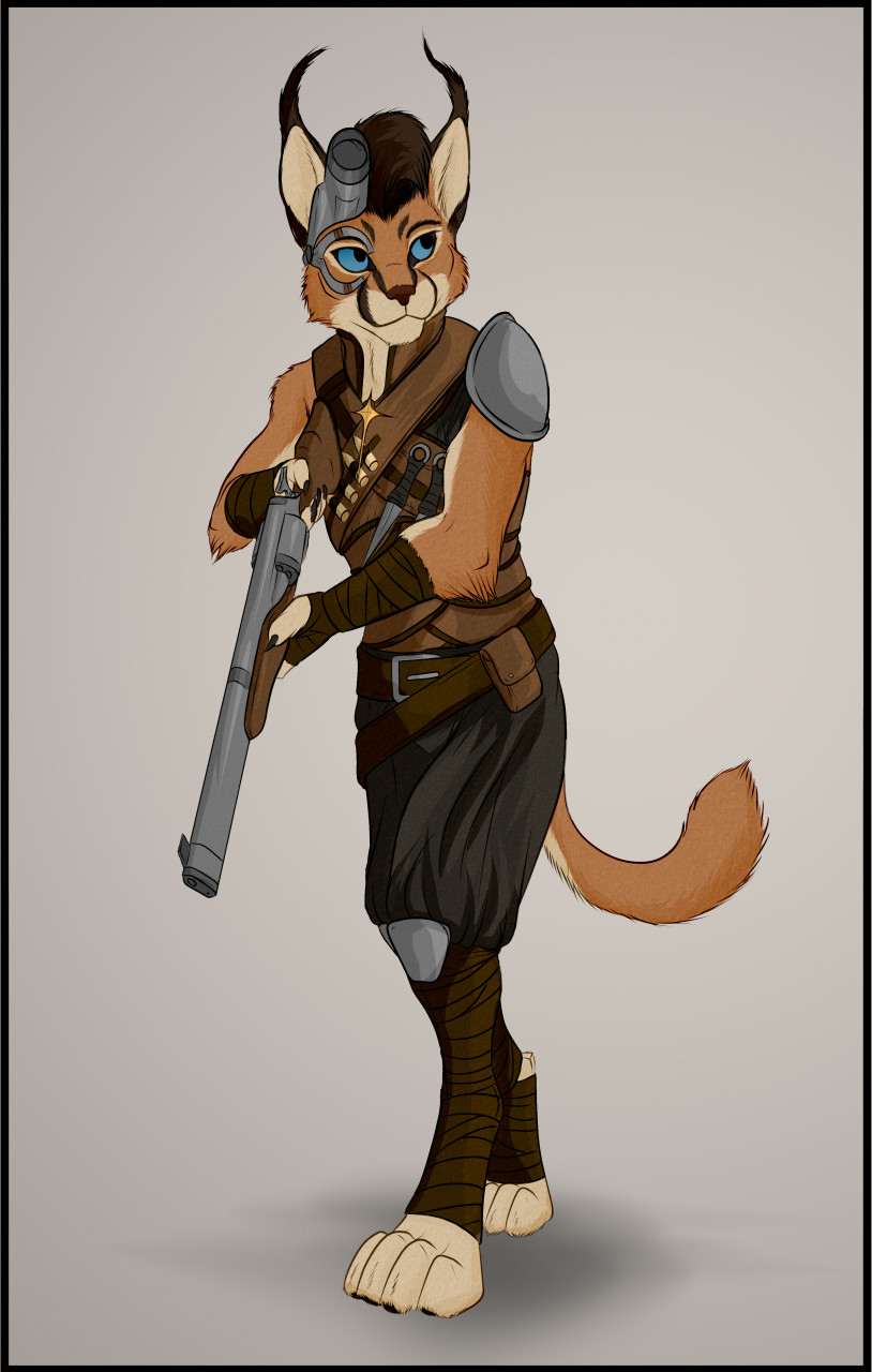 anthro caracal caracal_(genus) felid feline gun handgun hi_res jakai_(spectronic) male mammal ranged_weapon revolver solo spectronic weapon