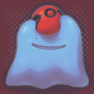 blue_body cherish_ball digital_media_(artwork) ditto dotted_background holding_object low_res nintendo open_mouth open_smile pattern_background pok&eacute;ball pok&eacute;mon shiny_pok&eacute;mon simple_background smile solo video_games zaikudo