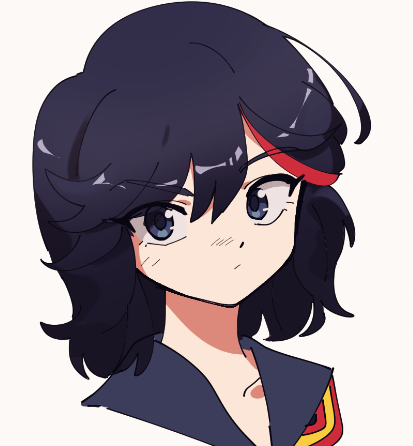 1girl black_eyes black_hair cropped_shoulders expressionless kill_la_kill looking_at_viewer lowres matoi_ryuuko multicolored_hair nzeneee red_hair senketsu short_hair sketch solo streaked_hair two-tone_hair