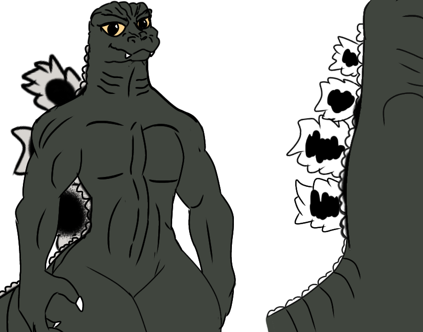 anthro concept_art dorsal_spikes girly godzilla godzilla_(series) kaiju male redesign sammy_009 scalie showa_goji_(sammy009) solo tail thick_thighs toho