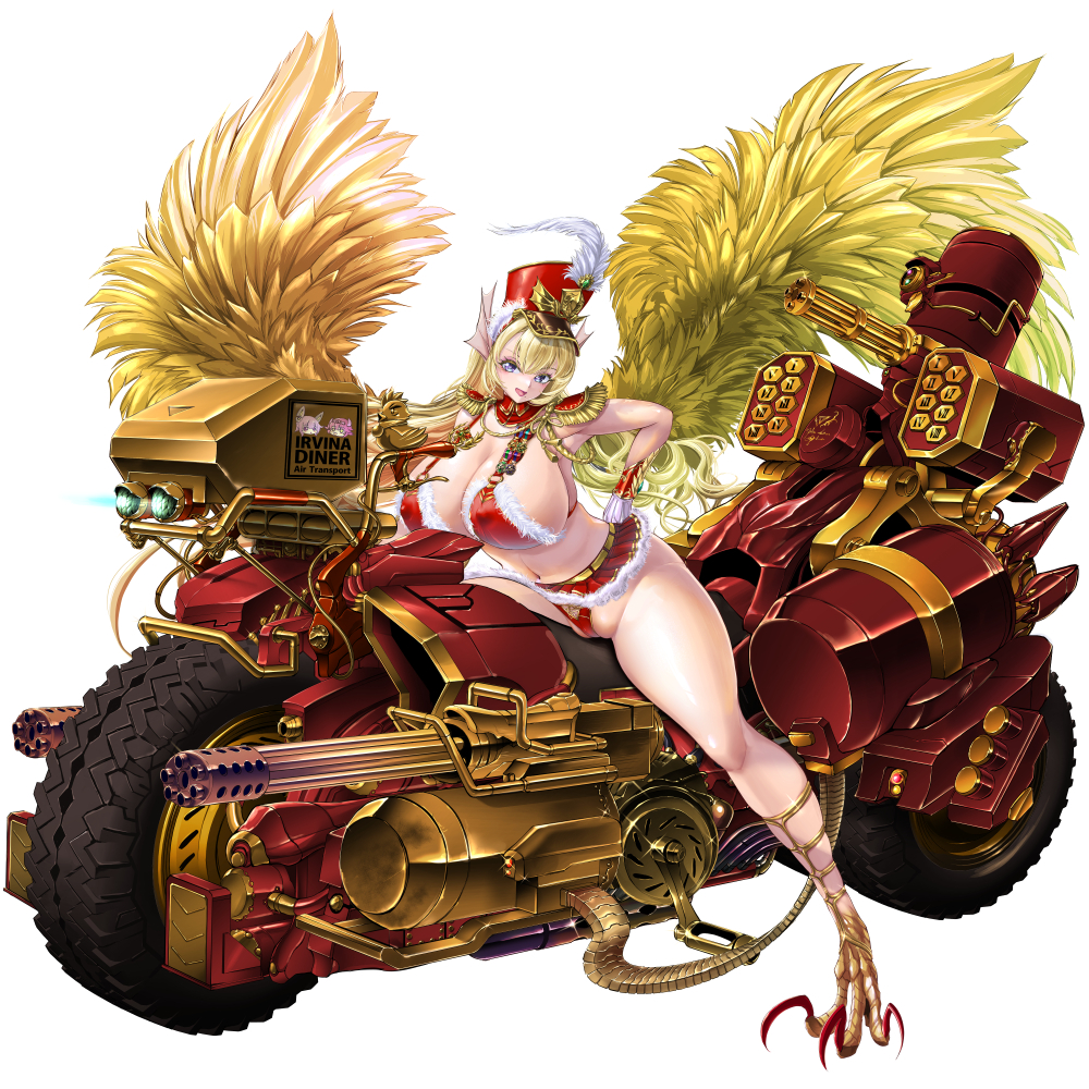 animal_humanoid avian avian_humanoid big_breasts blonde_hair breasts clothed clothing digital_media_(artwork) eden's_ritter_grenze european_mythology feathered_wings feathers feet female fish greek_mythology hair harpy hat headgear headwear huge_breasts humanoid hybrid light_body light_skin mammal marine megaera_(eden's_ritter_grenze) monster_girl_(genre) motorcycle mythological_avian mythological_creature mythology naglfar panties red_clothing red_hat red_headwear red_panties red_underwear santa_bikini skimpy solo talons toes underwear vehicle wings yellow_body yellow_feathers