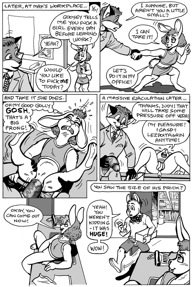 anthro black_and_white bottomless canine clothed clothing comic cum cum_in_pussy cum_inside english_text erection eyes_closed fox hair karno lagomorph mammal monochrome open_mouth penetration penis pussy rabbit speech_bubble teeth text thought_bubble vaginal vaginal_penetration