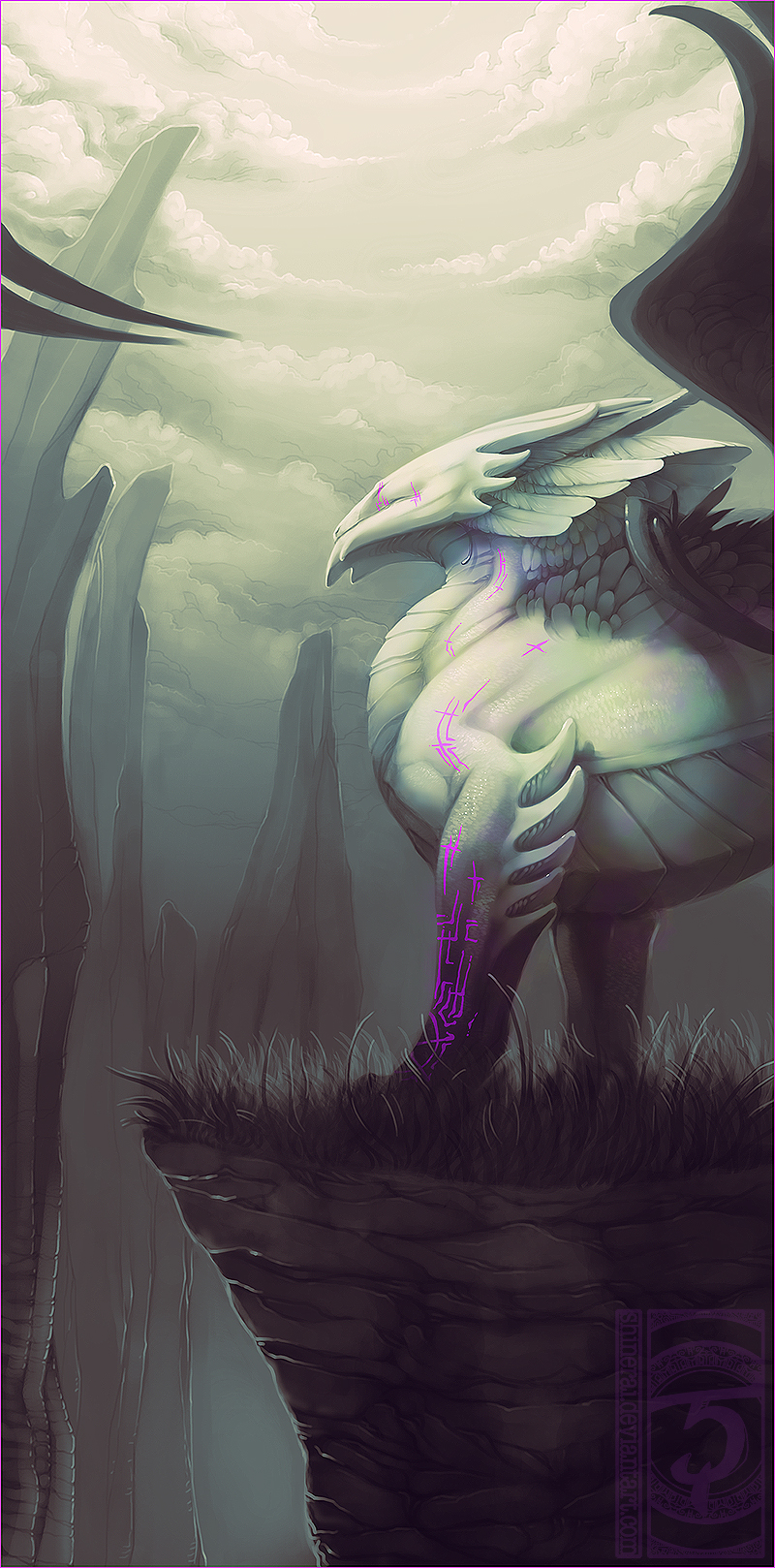 2012 day detailed_background digital_media_(artwork) dragon feathered_dragon feathered_wings feathers feral outside shinerai solo standing white_skin wings