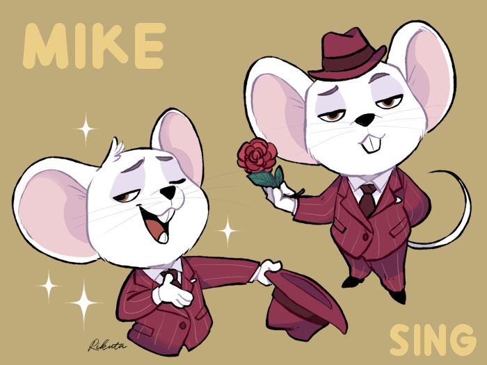 clothing flower mammal mike_(sing) mouse plant rikuta rodent rose sing_(movie)