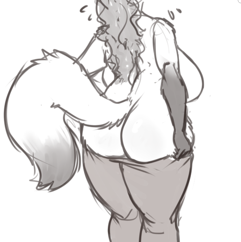 anthro big_breasts big_butt breasts butt canine female fluffy fluffy_tail fox hair huge_breasts huge_butt long_hair loodfoks mammal mombod mostly_nude sketch slightly_chubby thick_thighs wide_hips