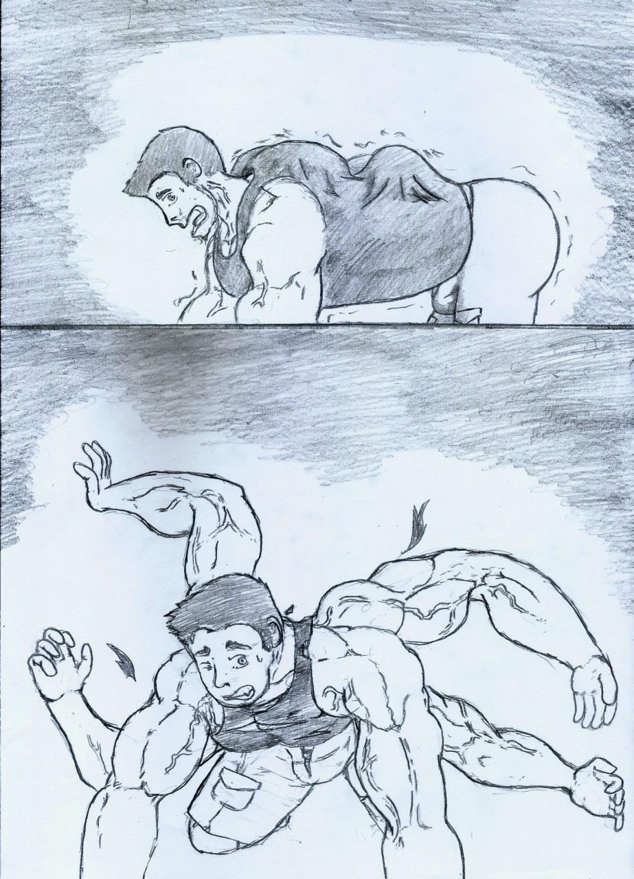 cephalopod comic gingatokkyu greyscale growth human_to_anthro line_art male marine mollusk monochrome multi_arm multi_limb multi_pec multifur octopus reptile scalie solo traditional_media_(artwork) transformation