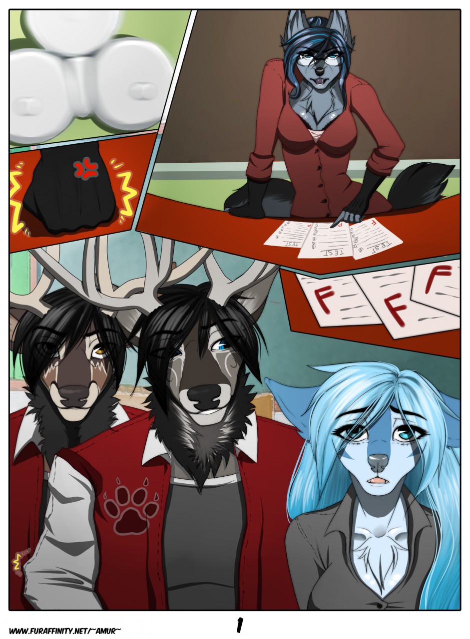 2016 amur angel_(copperback01) angry anthro antlers blue_eyes blue_fur blue_hair breasts canine cervine cleavage clothed clothing comic deer dog everett_(copperback01) eyewear female fur glasses group hair harley_(copperback01) horn husky kaleb_(copperback01) male mammal neck_tuft school teacher tuft yellow_eyes