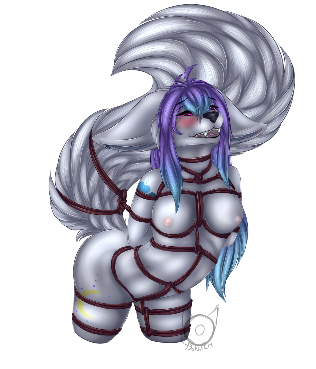 alpha_channel anthro arctic_fox bdsm blue_hair blush bondage bound breasts butt canine donotcry ear_piercing ears_down female fox hair leaning mammal nipples open_mouth piercing pink_eyes purple_hair raised_tail simple_background solo stella_(disambiguation) straight_hair