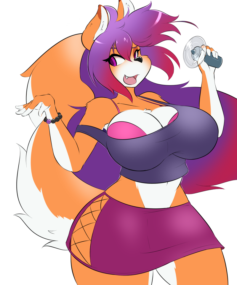 anthro big_breasts bra breasts canine clothed clothing female fox fur fyxe_(artist) hair mammal open_mouth smile solo thick_thighs underwear