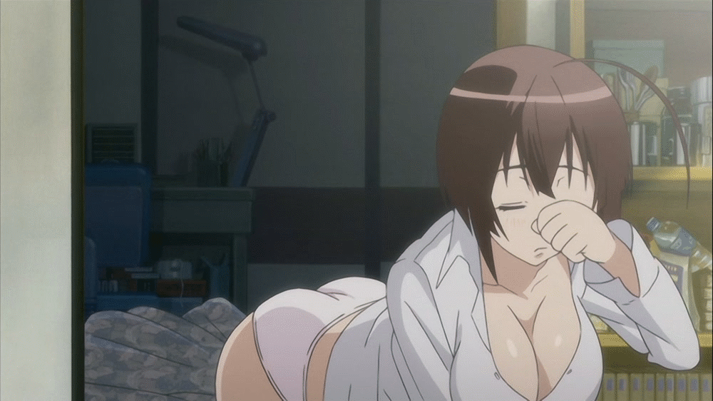 1girl animated animated_gif ass breasts cleavage eyes_closed large_breasts musubi panties sekirei underwear
