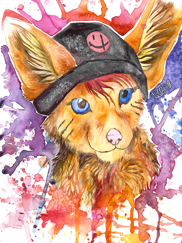 canine fennec feral fox fuzzymaro happy mammal portrait traditional_media_(artwork) watercolor_(artwork)
