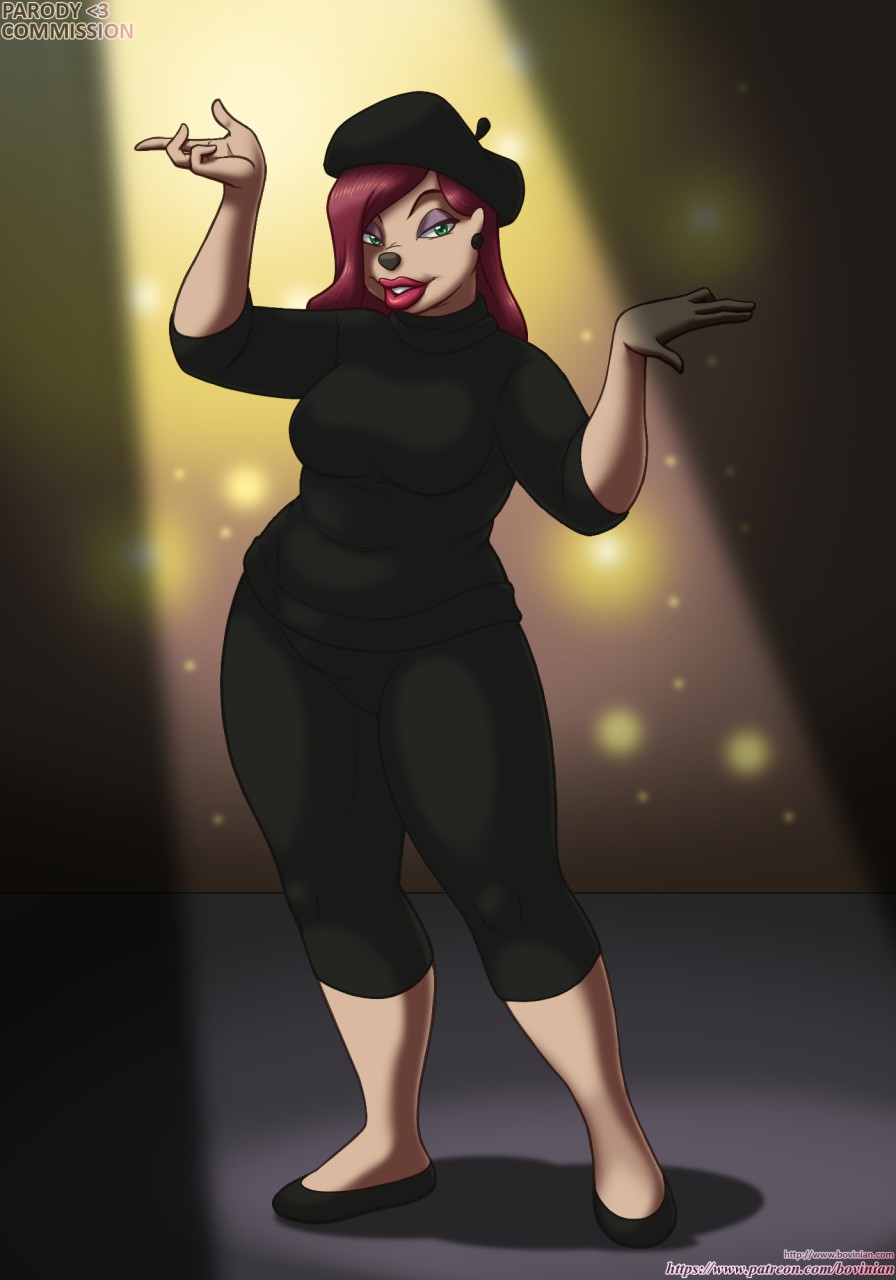 2016 anthro beret_girl big_lips breasts clothed clothing disney female goof_troop green_eyes hair lips makeup red_hair slightly_chubby slippers solo spotlight turtleneck vkyrie weight_gain yoga_pants