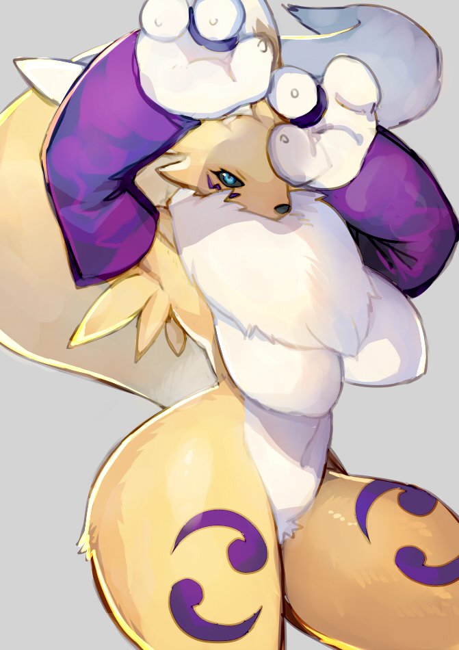 blue_eyes breasts digimon fingerless_gloves furry kishibe renamon