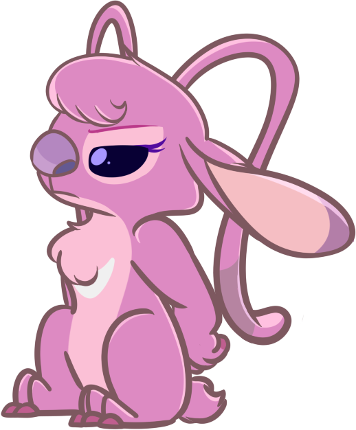 2015 alien alpha_channel angel_(lilo_and_stitch) antennae breast_markings chest_tuft claws disney ears_back experiment_(species) eyelashes fluffy fur half-closed_eyes hands_behind_back head_tuft lilo_and_stitch markings no_sclera outline philtrum pink_claws pink_fur purple_eyes purple_nose side_view simple_background small_tail solo squirrelsphere toe_claws transparent_background tuft unamused