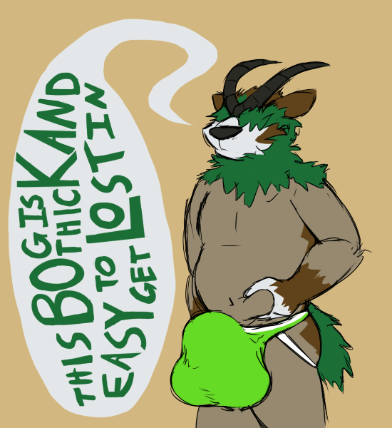 anthro bawleon belly big_belly big_bulge clothing english_text fur gogoat horn jockstrap male nintendo pok&eacute;mon sketch solo standing text underwear video_games