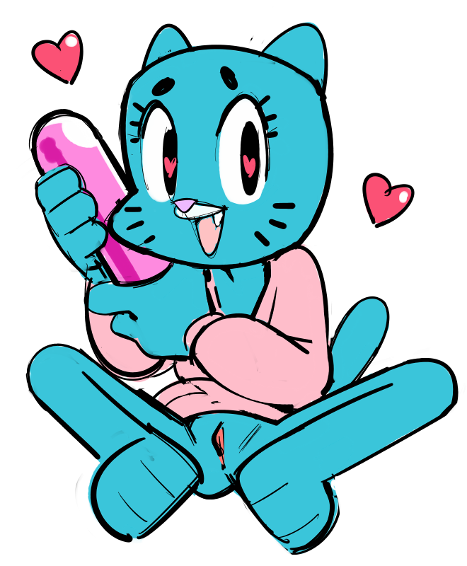 &lt;3 &lt;3_eyes anthro anus blue_fur cartoon_network cat clothed clothing dildo fangs feline female fur mammal mature_female mother nicole_watterson open_mouth parent pussy sex_toy simple_background sitting solo sweater the_amazing_world_of_gumball watatanza white_background