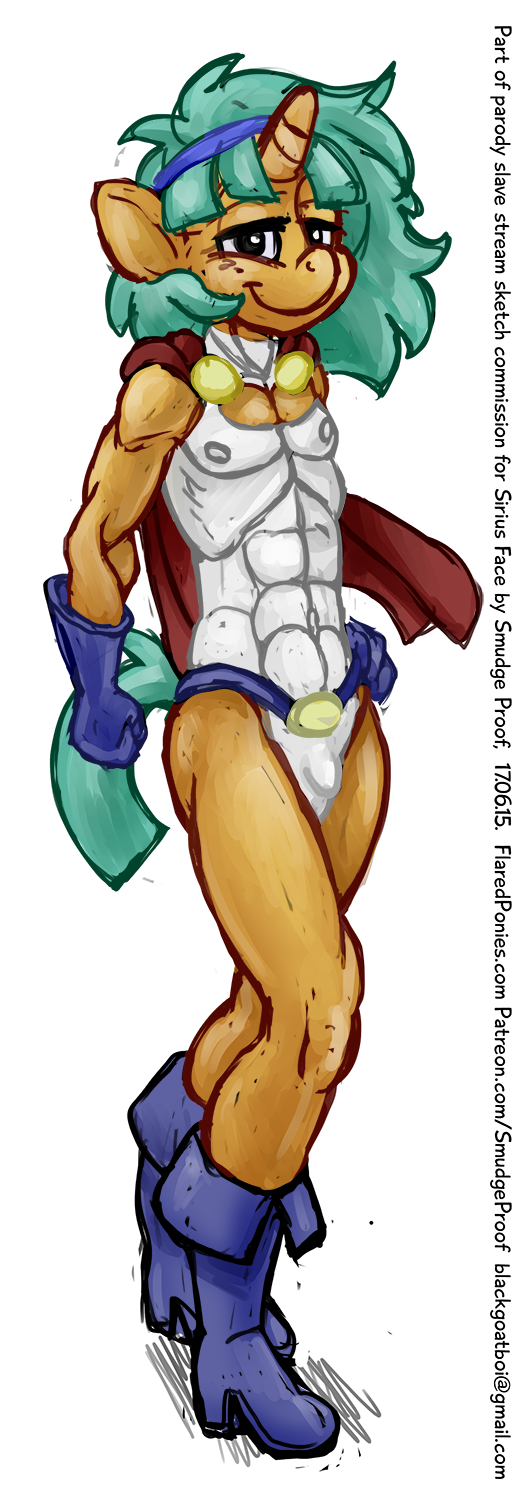 abs balls clothed clothing cosplay crossdressing crossover friendship_is_magic humanoid_penis leaning muscular my_little_pony nipples penis powergirl smudge_proof