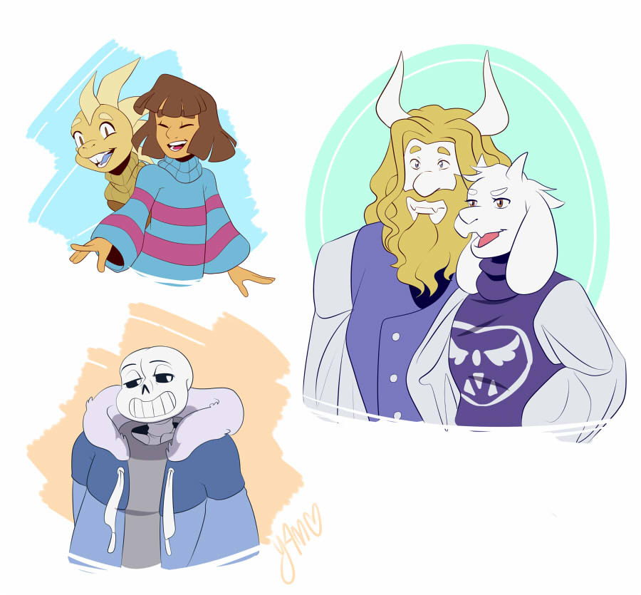 animated_skeleton asgore_dreemurr beard bone boss_monster caprine child clothing delta_rune duo facial_hair fur goat hoodie horn human lizard long_ears mammal monster_kid protagonist_(undertale) reptile sans_(undertale) scalie skeleton solo stripes toriel undead undertale video_games white_fur yamsgarden young