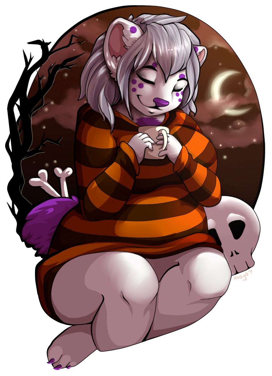 5_fingers anthro clothed clothing female grey_hair hair moon night purple_nose robyn_paperdoll sky smile solo