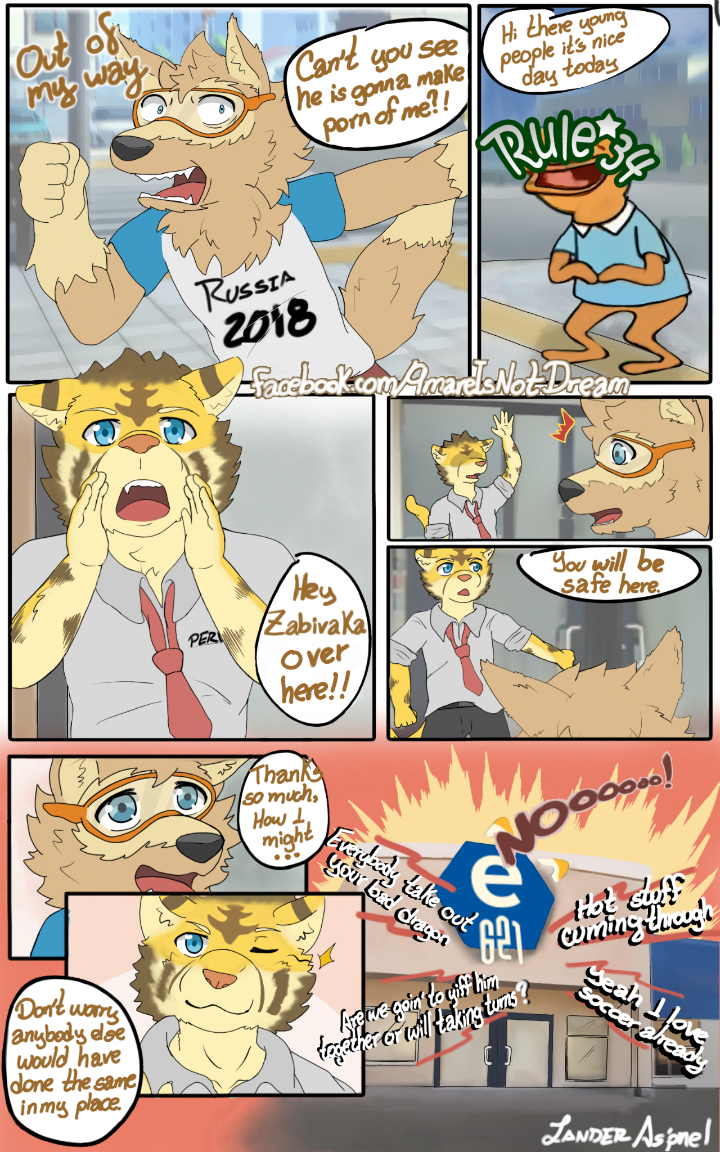 anthro blue_eyes canine clothed clothing comic dialogue door e621 english_text eyewear fur goggles group lander_aspinel male mammal mascot one_eye_closed suggestive surprise text wide_eyed wink wolf yelling zabivaka