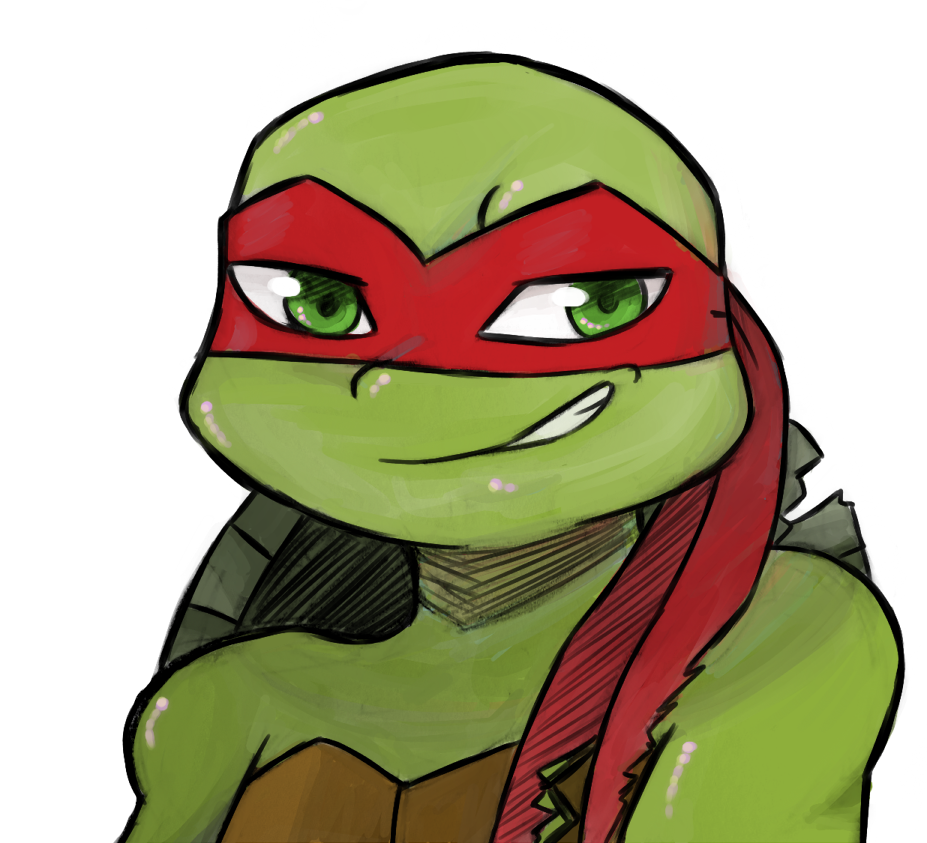 2017 anthro bandanna bust_portrait chipped_shell clothing green_eyes inkyfrog looking_at_viewer male mask noseless portrait raphael_(tmnt) reptile scalie shell simple_background smile smirk solo teenage_mutant_ninja_turtles torn_clothing turtle white_background