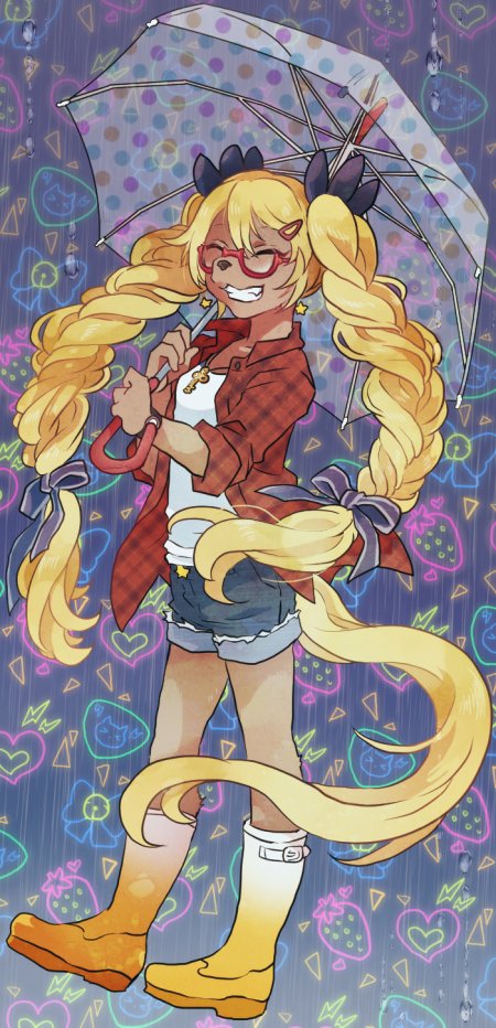 artist_request blonde_hair eyes_closed glasses long_hair retoree retoree_(show_by_rock!!) show_by_rock!! twintails umbrella
