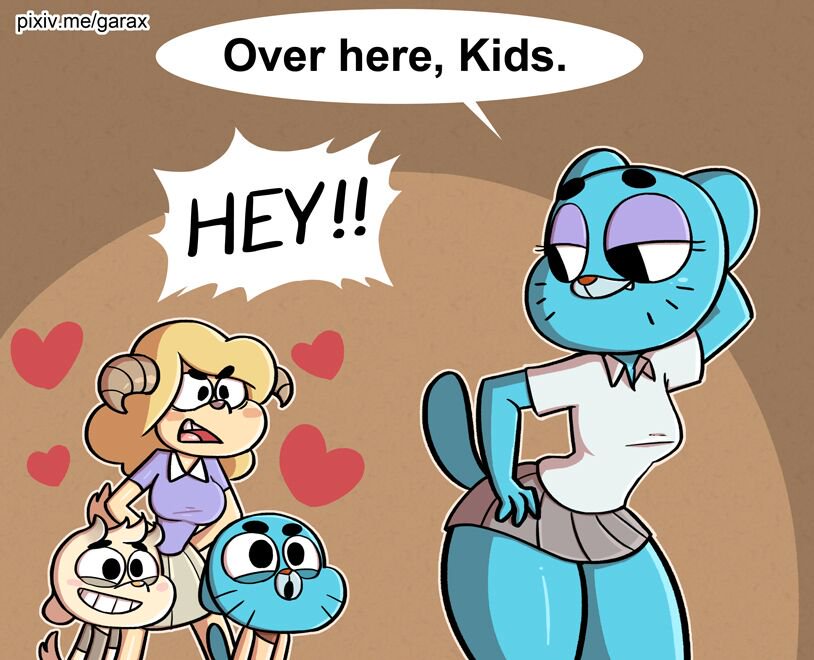 &lt;3 blue_fur caprine cartoon_network chi_chi chun_ni clothing english_text feline fur garax_(artist) goat gumball_watterson horn mammal mature mother mother_and_son nicole_watterson parent skirt son text the_amazing_world_of_gumball thick_thighs