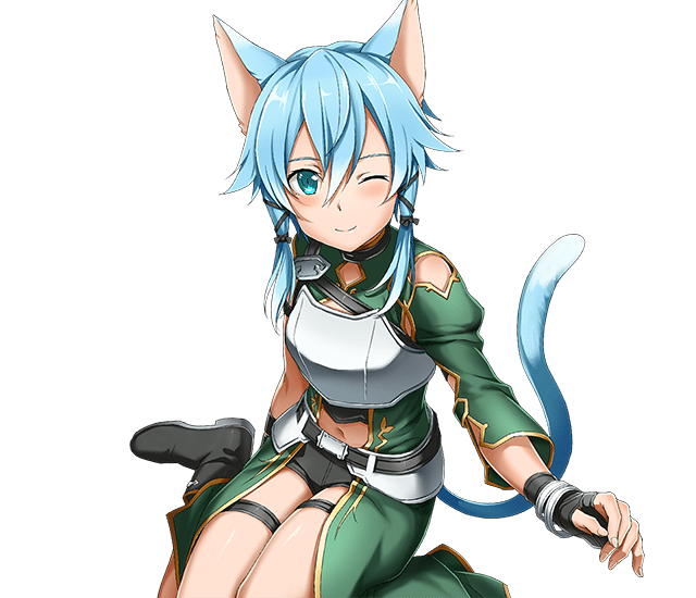 ;) animal_ears black_footwear black_ribbon black_shorts blue_eyes blue_hair blush boots breastplate cat_ears cat_tail fingerless_gloves gloves hair_between_eyes hair_ribbon looking_at_viewer midriff navel official_art one_eye_closed ribbon short_hair_with_long_locks short_shorts shorts sidelocks sinon sinon_(sao-alo) sitting slit_pupils smile solo sword_art_online sword_art_online:_code_register tail thigh_strap transparent_background