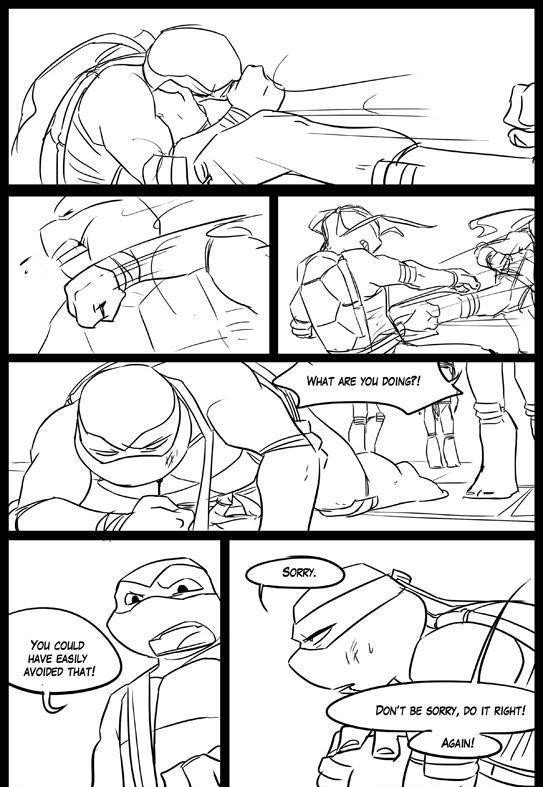 comic donatello_(tmnt) fight leonardo_(tmnt) male michelangelo_(tmnt) ninja punch raphael_(tmnt) reptile scalie sneefee teenage_mutant_ninja_turtles text training turtle