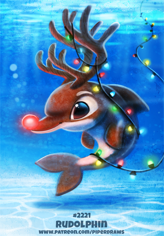ambiguous_gender antlers black_eyes cetacean christmas christmas_lights cryptid-creations dolphin feral glowing_nose holidays horn humor mammal marine pun red_nose rudolph_the_red_nosed_reindeer solo underwater visual_pun water